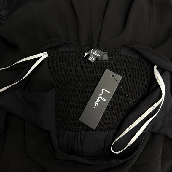 Lulus Summer Invite Black Tie-Strap Tiered Midi Dress size Small NWT - Picture 2 of 6